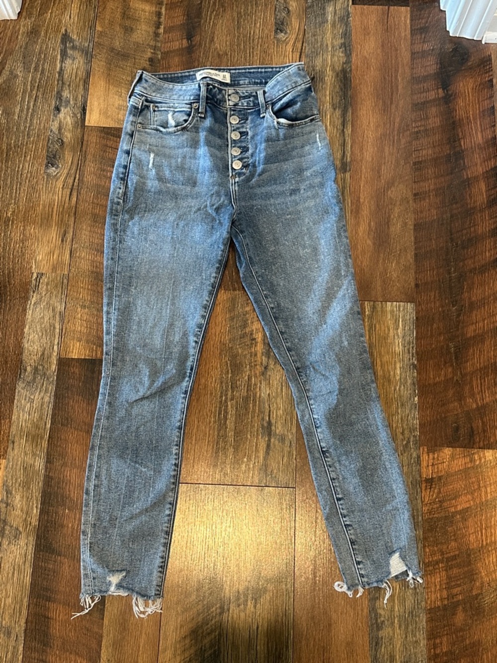 Abercrombie & Fitch High-Rise Button-Fly Distressed Hem Jeans